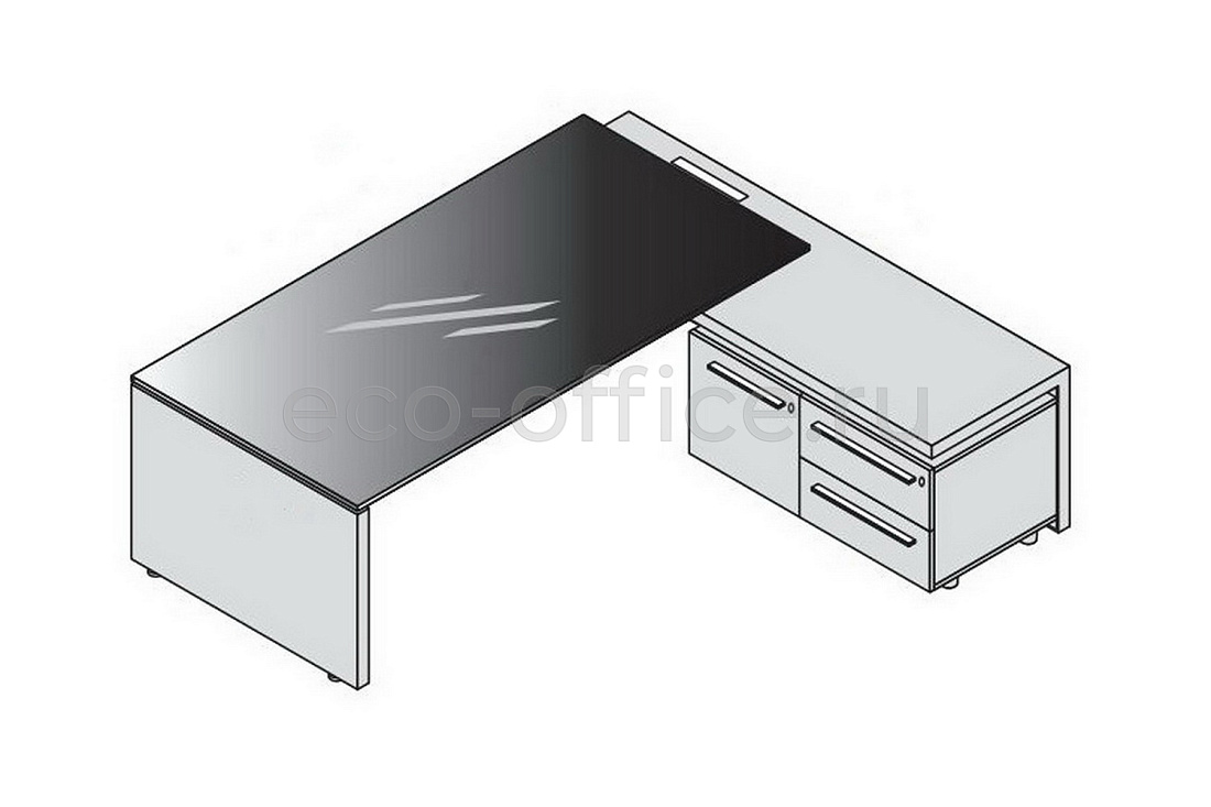 Стол руководителя стеклянный с левой приставкой (с top access) E.O.S. 118241 Black / Modern Walnut  стоимость